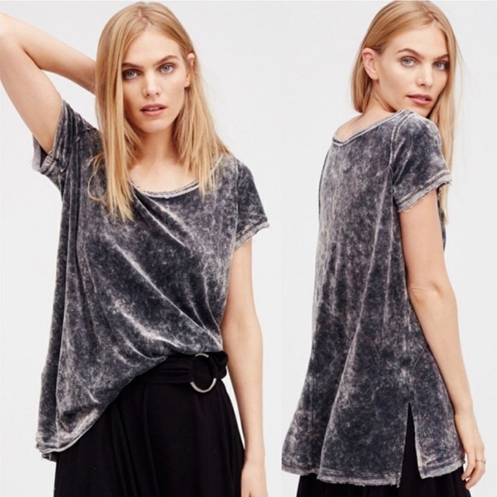 We the Free Doran Oversized High-Low Tee in Gray Crushed Velvet sz. XS Sz. S